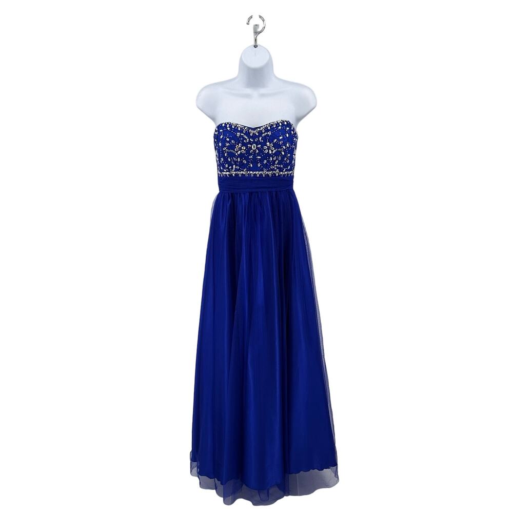 Bee Darlin Royal Blue Formal Gown Jewel/Sequin WMN Sz 7/8 Strapless Prom/Wedding